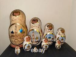 Russian Nesting Dolls Set of 10 Ceprueb, Gold Accents, Signed 10 Tall largest