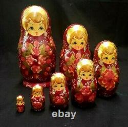 Russian Nesting Dolls Signed Ceprueb Nocag Ktm 7m 7 Dolls Red Gold White 8 Tall