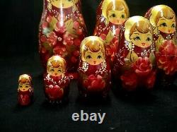 Russian Nesting Dolls Signed Ceprueb Nocag Ktm 7m 7 Dolls Red Gold White 8 Tall
