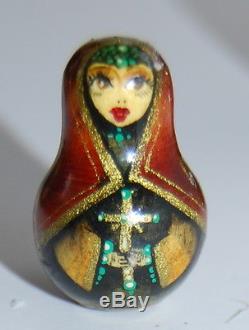 Russian Nesting Dolls Signed Gold Icon Christian Madonna Jesus Murals 10 to 3/4