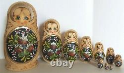 Russian Nesting Dolls VTG. 9.5 Hand Crafted 10 Piece Large Set USSR