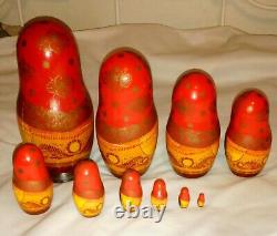 Russian Nesting Egg Matryoshka Ten-Hand Painted Dolls Made USSR Lightweight