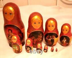 Russian Nesting Egg Matryoshka Ten-Hand Painted Dolls Made USSR Lightweight