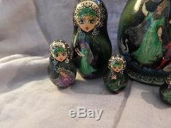 Russian Nesting Matryoshka Dolls 10 Pushkin Fairy Tales Prince Princess Green