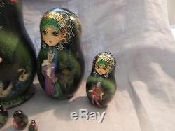 Russian Nesting Matryoshka Dolls 10 Pushkin Fairy Tales Prince Princess Green