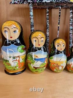 Russian Nesting Matryoshka Dolls 10pc HandPainted 9 The Heron and the Fox Fable