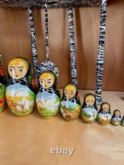 Russian Nesting Matryoshka Dolls 10pc HandPainted 9 The Heron and the Fox Fable
