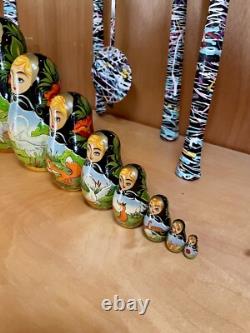 Russian Nesting Matryoshka Dolls 10pc HandPainted 9 The Heron and the Fox Fable