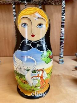 Russian Nesting Matryoshka Dolls 10pc HandPainted 9 The Heron and the Fox Fable