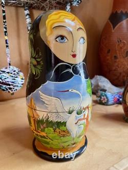 Russian Nesting Matryoshka Dolls 10pc HandPainted 9 The Heron and the Fox Fable