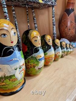Russian Nesting Matryoshka Dolls 10pc HandPainted 9 The Heron and the Fox Fable