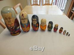Russian Nesting Matryoshka Dolls Set of 10 Russian Leaders Vintage 11 tall