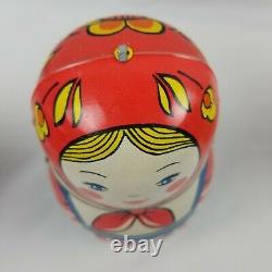 Russian Nesting Metal Wind Up Doll 1970's Mechanical Toy USSR Vtg