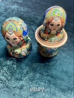 Russian Nesting dolls stacking Matryoshka Golden Painted At Hand By Shafieva