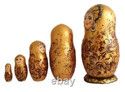 Russian Nesting dolls stacking Matryoshka Golden Painted At Hand By Voronina