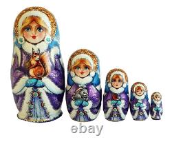 Russian Nesting dolls stacking Matryoshka Painted At Hand By Glouchen 5 PC Girl