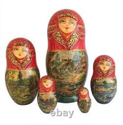Russian Nesting dolls stacking Matryoshka Painted At Hand By One Artist City