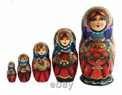 Russian Nesting dolls stacking Matryoshka Painted At Hand By Sergeeva