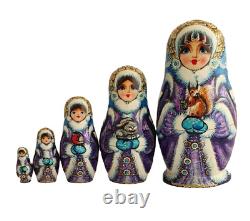 Russian Nesting dolls stacking Matryoshka Painted At Hand By Vasilieva Girl