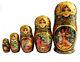Russian Nesting Dolls Stacking Matryoshka Rooster Golden Painted At Hand By