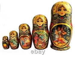 Russian Nesting dolls stacking Matryoshka Rooster Golden Painted At Hand By