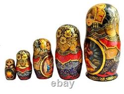 Russian Nesting dolls stacking Matryoshka Rooster Golden Painted At Hand By