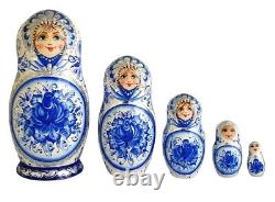 Russian Nesting dolls stacking Matryoshka White Painted At Hand Artist Bruss 5