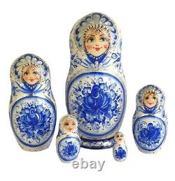 Russian Nesting dolls stacking Matryoshka White Painted At Hand Artist Bruss 5