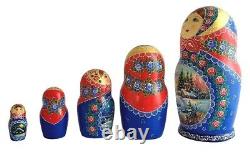 Russian Nesting dolls stacking Matryoshka Winter Painted At Hand By