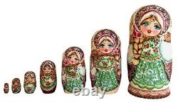 Russian Nesting dolls stacking Nest 7 Green Pièces Painted At Hand Rousanova