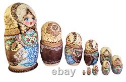 Russian Nesting dolls stacking Nest Blue 10 Pièces Painted At Hand Rousanova