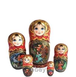 Russian Nesting dolls stacking Painted At Hand By Levachova 5 Pièces Bird Fire