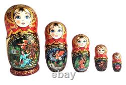 Russian Nesting dolls stacking Painted At Hand By Levachova 5 Pièces Bird Fire