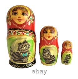 Russian Nesting dolls stacking dolls Small Painted By Chuiachenko With The Cats