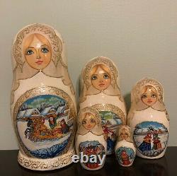 Russian Original Nesting Doll 5 pieces. 8 l, Sign by Artist