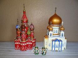 Russian Orthodox Churches/Nesting Dolls Crafted Wood Products of Russia lot of 3