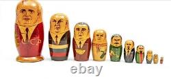 Russian Political Leaders Painted Matryoshka Nesting Wood 10 Doll Set