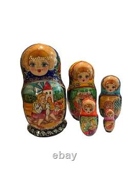 Russian RARE Nesting Doll Fairytale Matryoshka Doll 7 Tall 5 in 1 Handmade