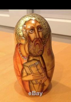 Russian Religious Nesting Doll Holy Faces 7 Pcs Signed 9