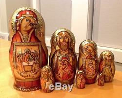 Russian Religious Nesting Doll Holy Faces 7 Pcs Signed 9 H