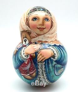 Russian Roly Poly Hand Carved Hand Painted no Nesting DOLL