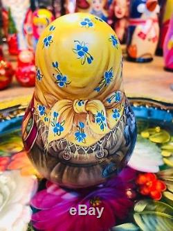 Russian Roly Poly Russian nesting doll young girl & puppiesMuseum artsigned