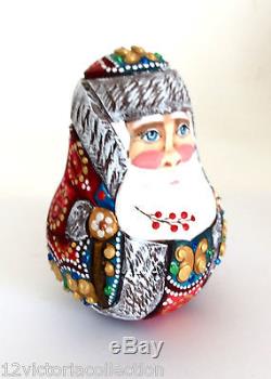 Russian Santa Roly Poly Russian Hand Carved Hand Painted no Nesting DOLL
