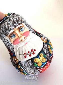 Russian Santa Roly Poly Russian Hand Carved Hand Painted no Nesting DOLL