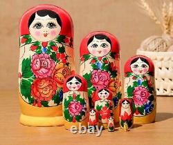 Russian Semenov Nesting dolls Matryoshka set 9 pcs. Hand painted in Russia 7'