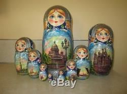 Russian St. Petersburg 10pc FAIRY TALE Painted MATRYOSHKA Nesting Doll 10 tall