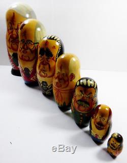 Russian USSR Soviet Political Leaders Tzar Wood Nesting Doll Matryoshka 7 pc set