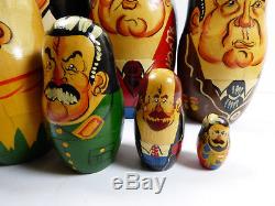 Russian USSR Soviet Political Leaders Tzar Wood Nesting Doll Matryoshka 7 pc set