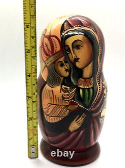 Russian Vintage Nesting Matryoshka Dolls Set of 5 Hand Painted Religious Signed