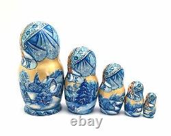 Russian Winter Hand Carved Hand Painted UNIQUE Nesting Doll Set